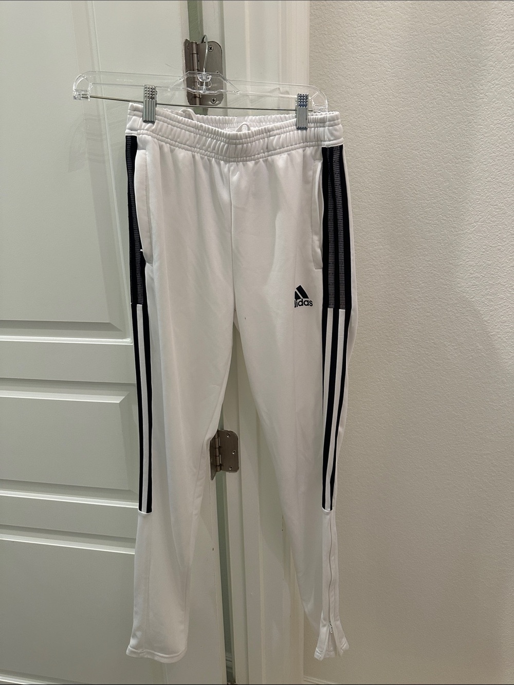 adidas White Joggers with Black Side Stripes - Kids